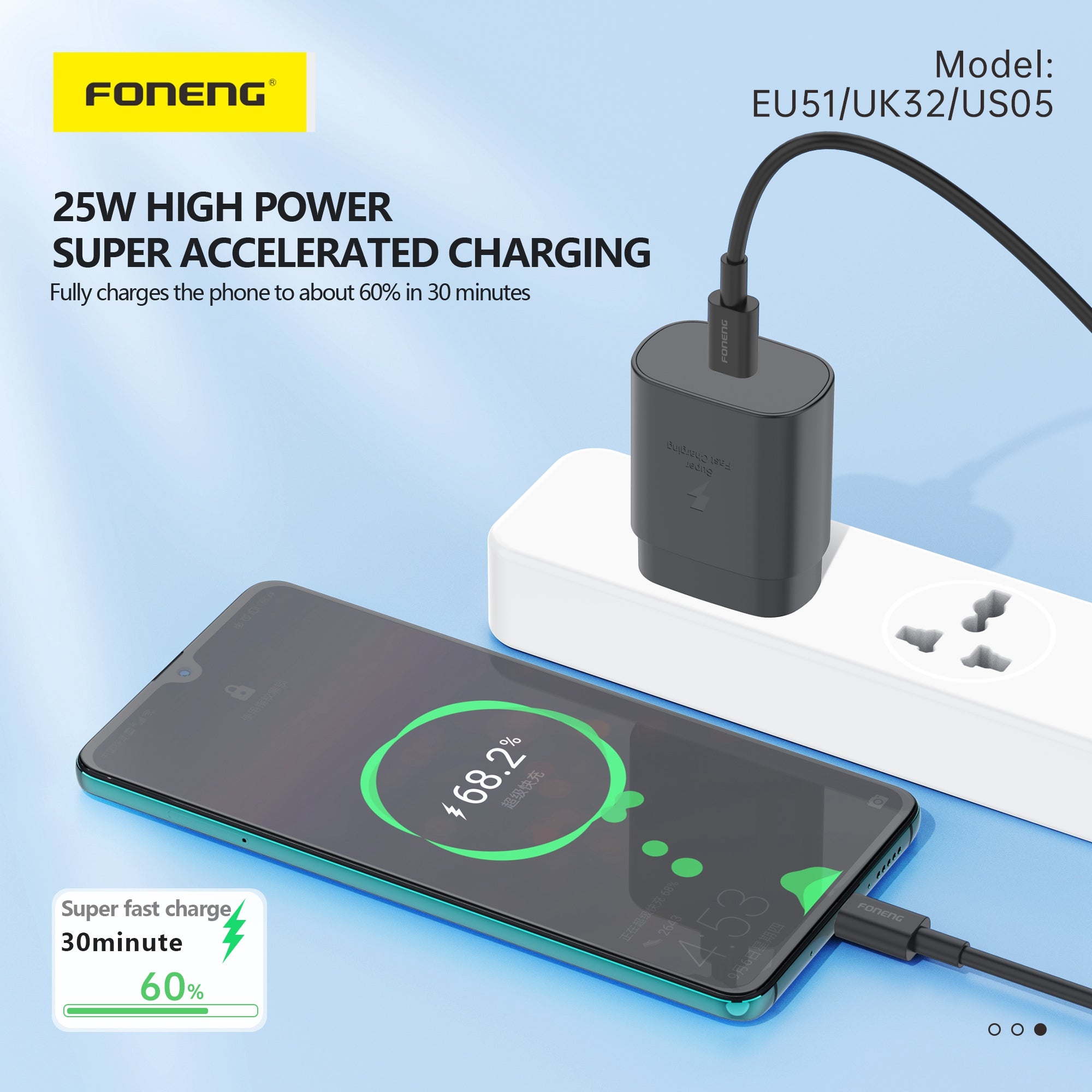 Chargeur GaN USB-C EU51 (25 W) (TC TO/ TC TC TO /IP)