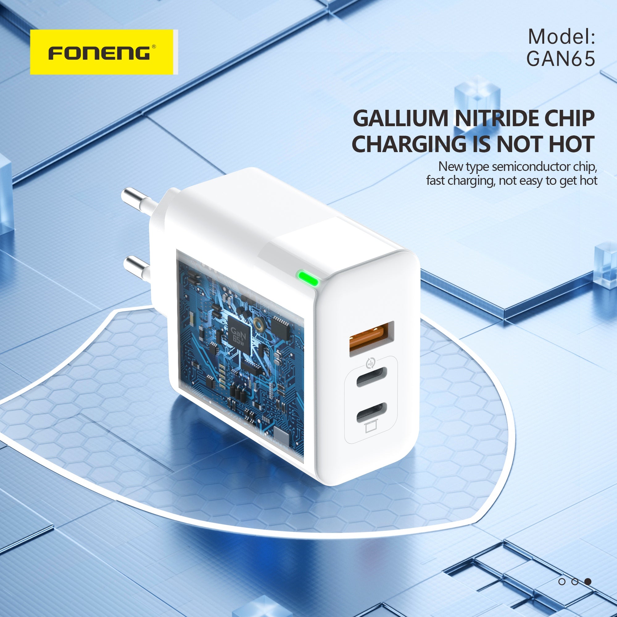 Chargeur GaN 3 ports GAN65 A+C+C (65 W) (TYPE-C)