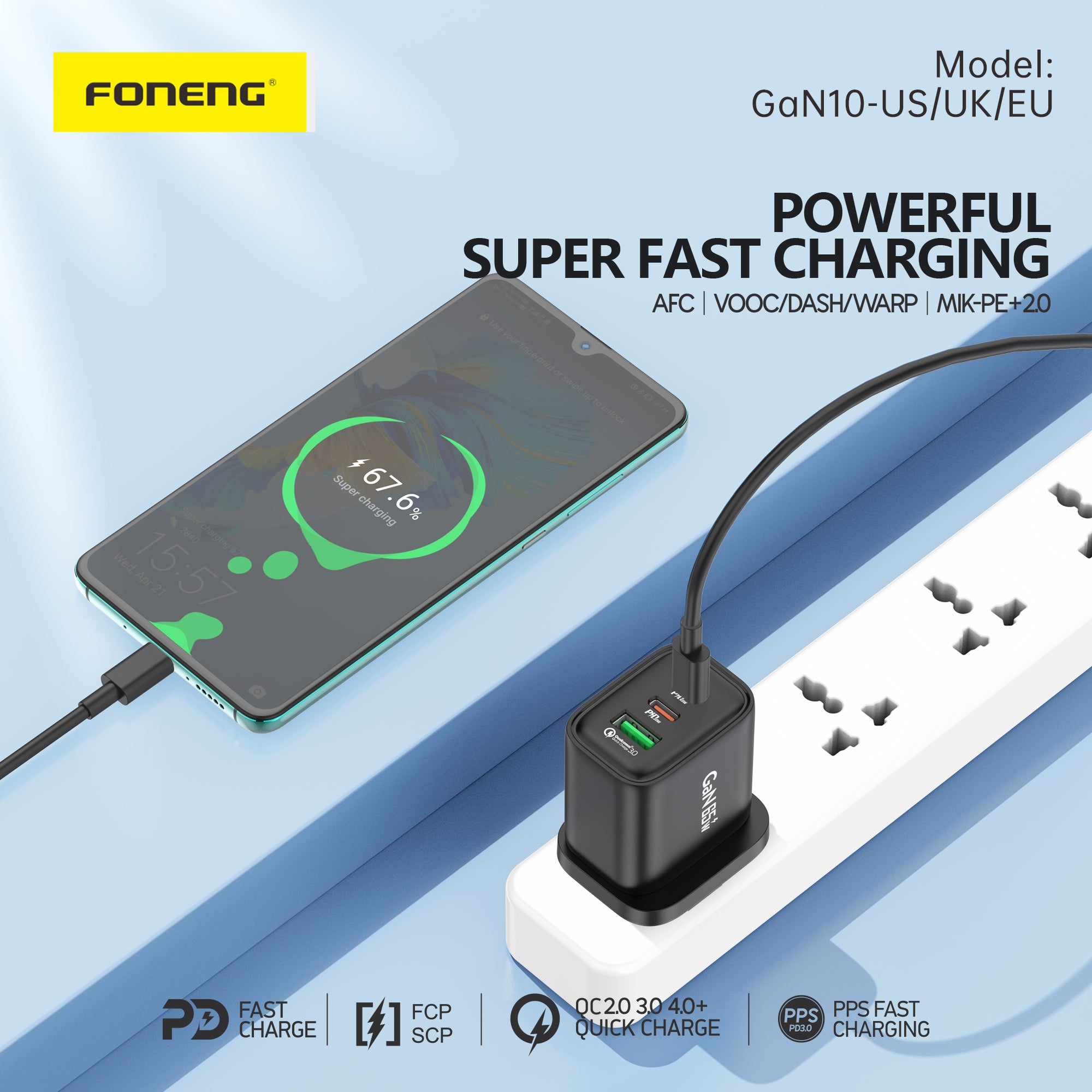 GaN10-EU A+C+C 3-Port GaN Charger (65W) | FONENG (TYPE-C)