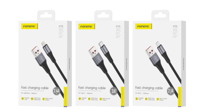 X112  1M Cable (2.4/A 2.1A /3A) (Micro / Type-c / Iphone )