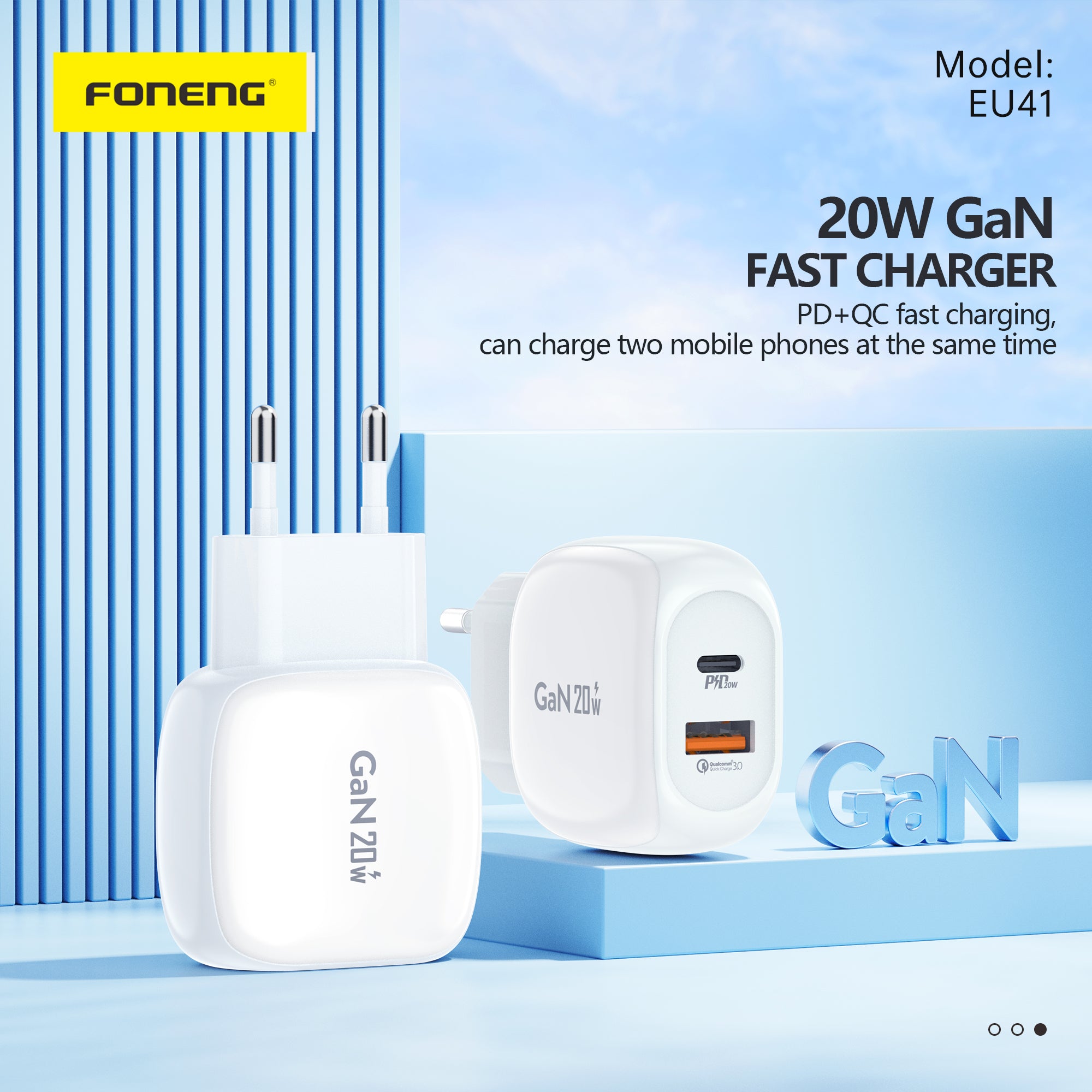 Chargeur GaN EU41 A+C 2 ports (20 W) (TC TO TC)